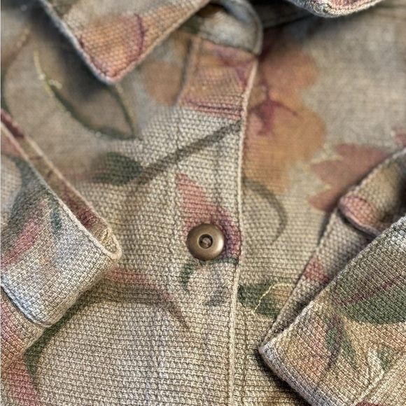 Chico’s Design Floral Cotton Green Jacket Gold Thread Embellished Size Large (2) - Picture 4 of 11